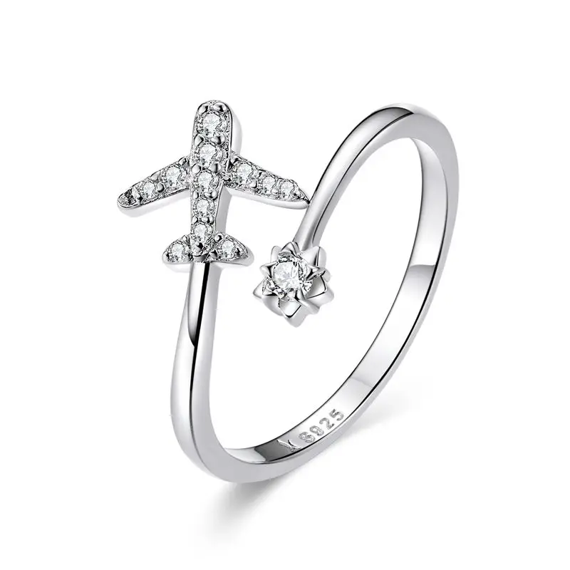 Elegant Adjustable Sterling Silver Zircon Open Ring