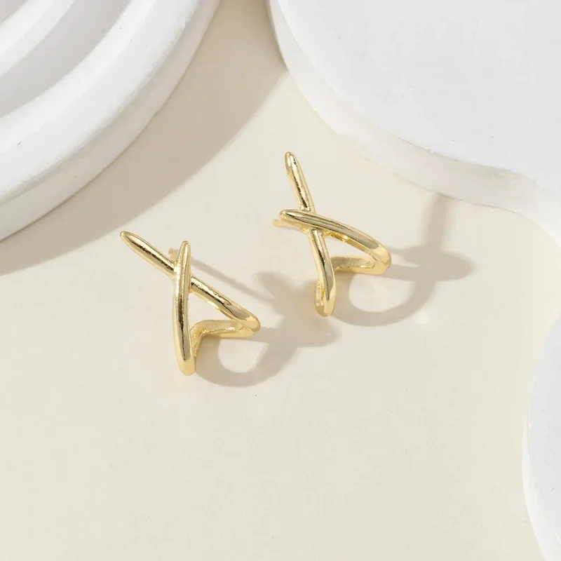 LATS Trendy Gold Color Cross Stud Earrings for Women