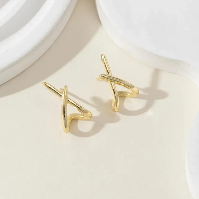 LATS Trendy Gold Color Cross Stud Earrings for Women Dainty Simple Minimalist Earring Fashion Jewelry Party Gifts Wholesale 5