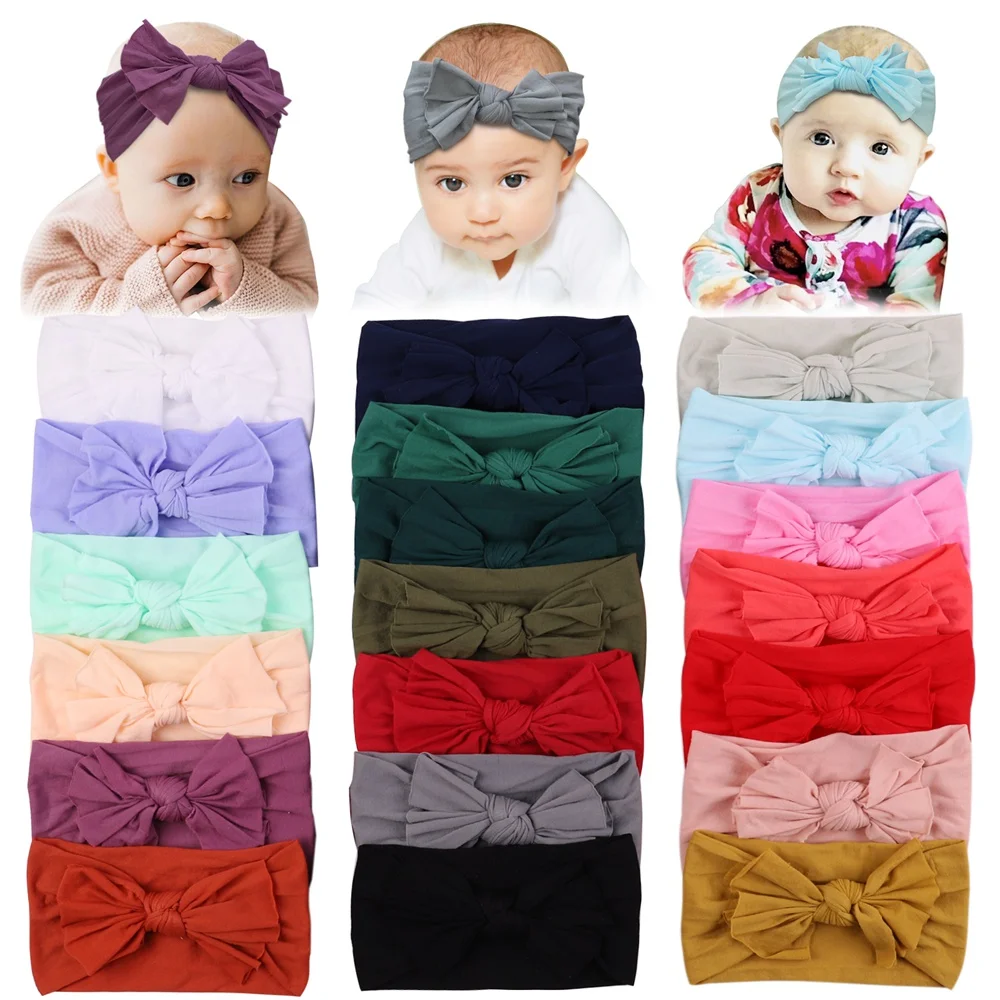 Spring Summer Solid Color Baby Headband GirlsTwist Bow Cotton Newborn Multicolor Band Wide Turban Hair Bands Girls Accessories cn 3pcs 4 inch baby headband cotton bow headbands for girls nylon hairband newborn kids toddler hair accessories spring summer