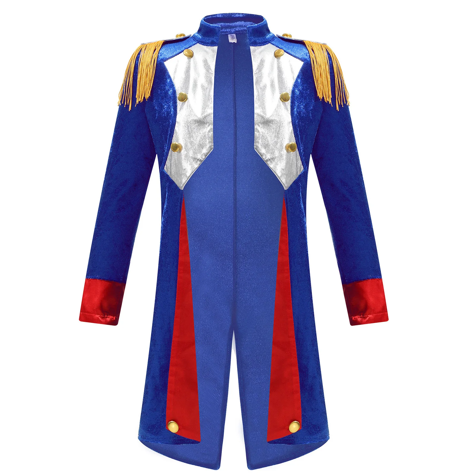 

Halloween Kids Girls Boys Long Sleeve Tassel Epaulet Gold Buttons Color Block Patchwork Tailcoat Jacket Party Cosplay Costume