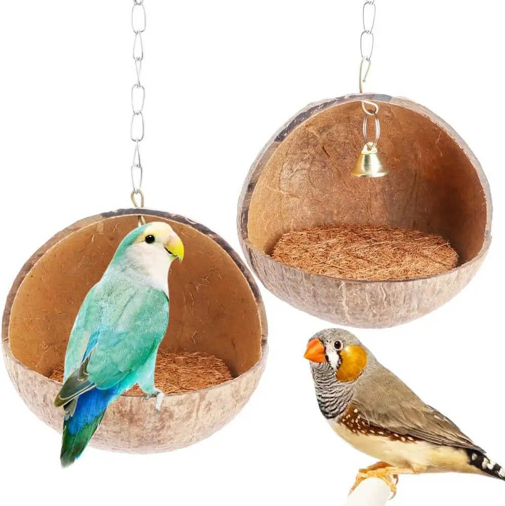 Natural Coconut Shell Bird's Nest Parrot's Nest Parrot's Breeding Swing Hammock Hanging Ring Parrot Toy Suspension Bridge