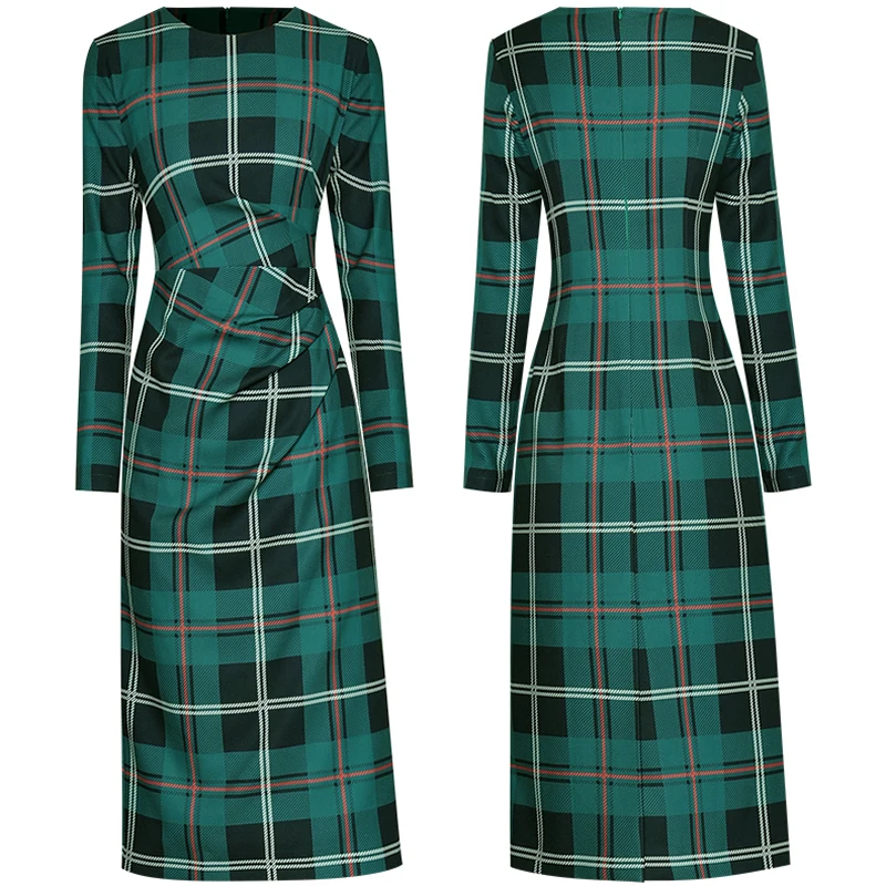 slim fit dress slacks Rihoas Plaid Mock Neck Sleeveless Mini Dress for Women, Green / Xs main image 0