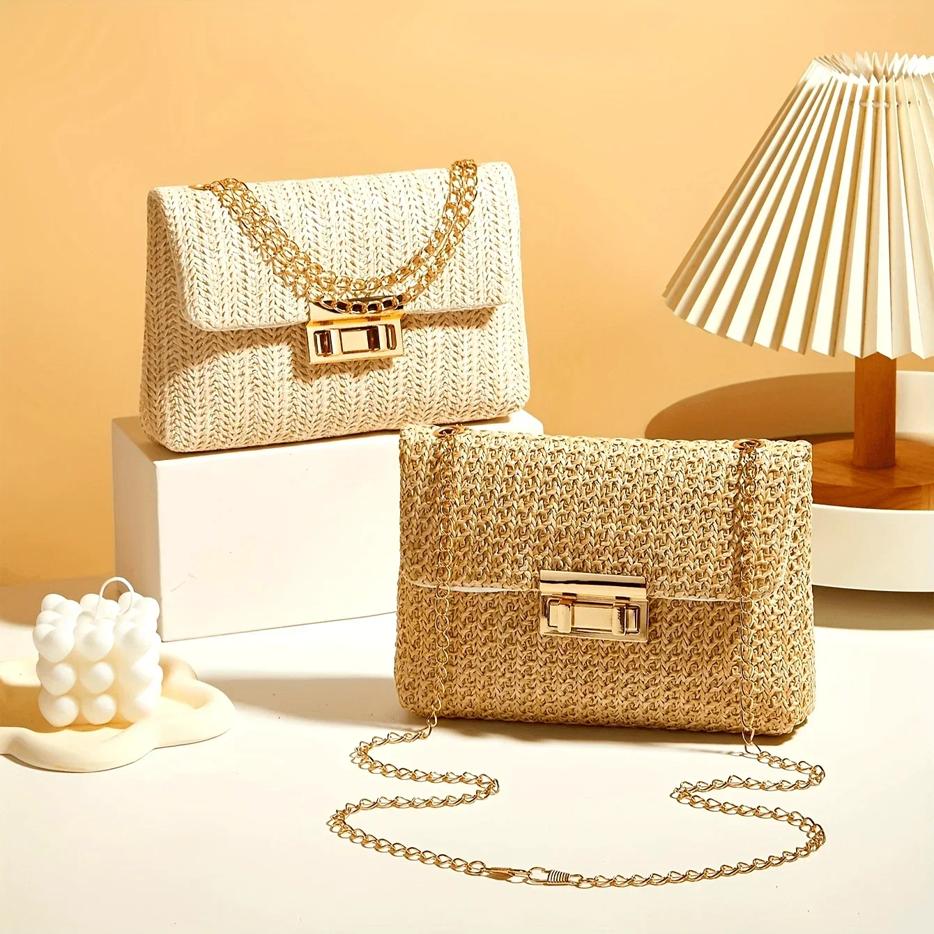 Stylish Handwoven Ladies Crossbody Bag Chain Strap Lock Buckle Adjustable Shoulder Strap, Perfect for Daily Use, Travel, Outdoor