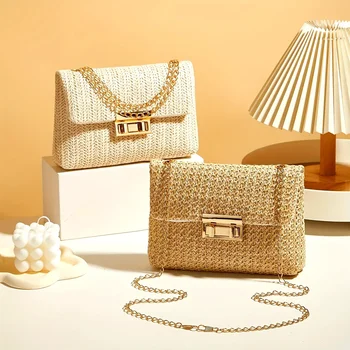 حقيبة كروس أنيقة منسوجة يدويًا للسيدات بحزام على شكل سلسلة وإبزيم قفل وحزام كتف قابل للتعديل، مثالية للاستخدام اليومي والسفر وفي الهواء الطلق 2