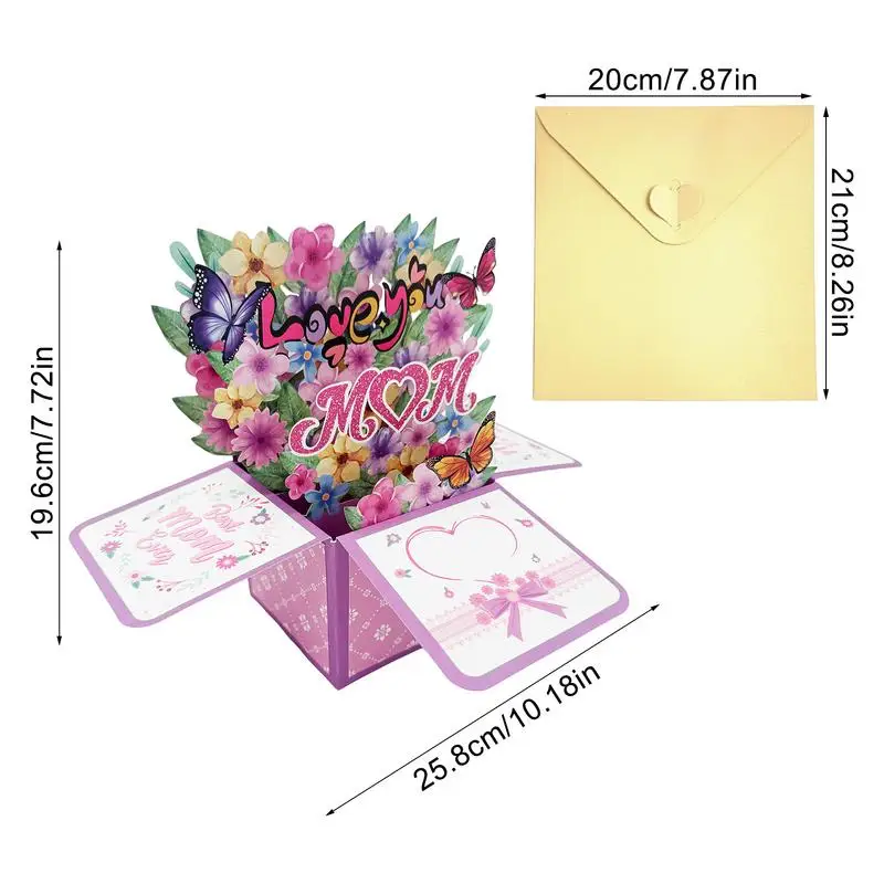 3D Pop Up Flowers Mother's Day Card Birthday Anniversary Wedding Greeting Card Heartwarming Note Tag for Festival Holiday