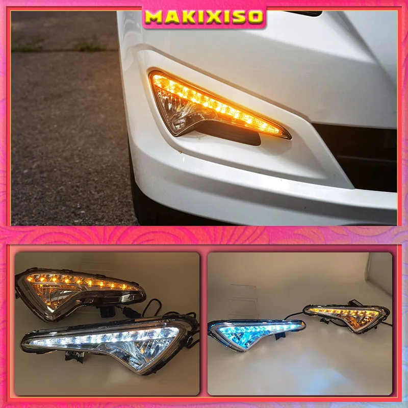 

Дневные ходовые огни для Hyundai Solaris 2014, 2015, 2016, светодиодные дневные ходовые огсветильник, предупреждающие желтые указатели поворосветильник, дневсветильник огни, противотуманные фары, 2 шт.