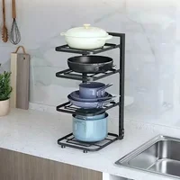 Étagère de rangement de cuisine en acier inoxydable, armoire de sol, pot d'angle de table, fournitures de rangement de cuisine T1, 2 couches, 3/4 couches 3