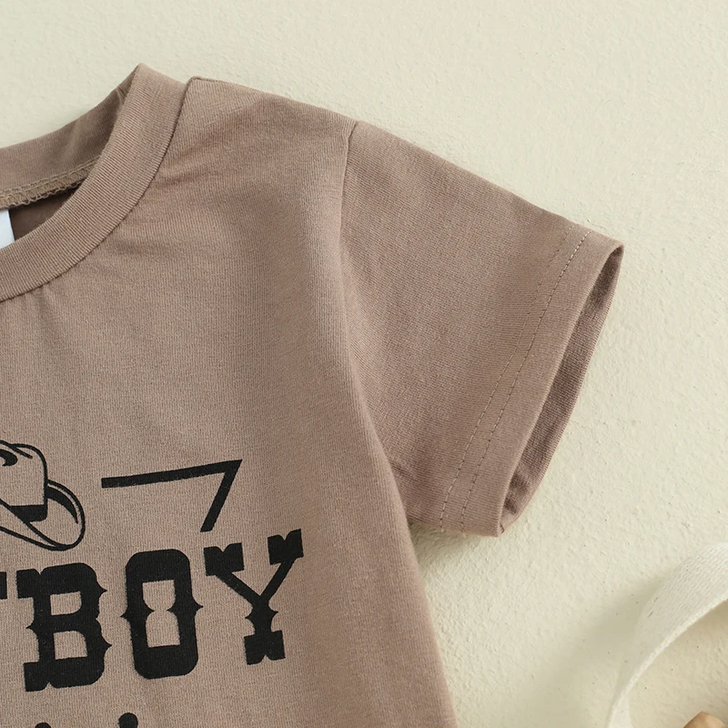 

Western Baby Boy Summer Clothes Cow Print Short Sleeve T-Shirt Casual Jogger Shorts Toddler Cowboy Outfit