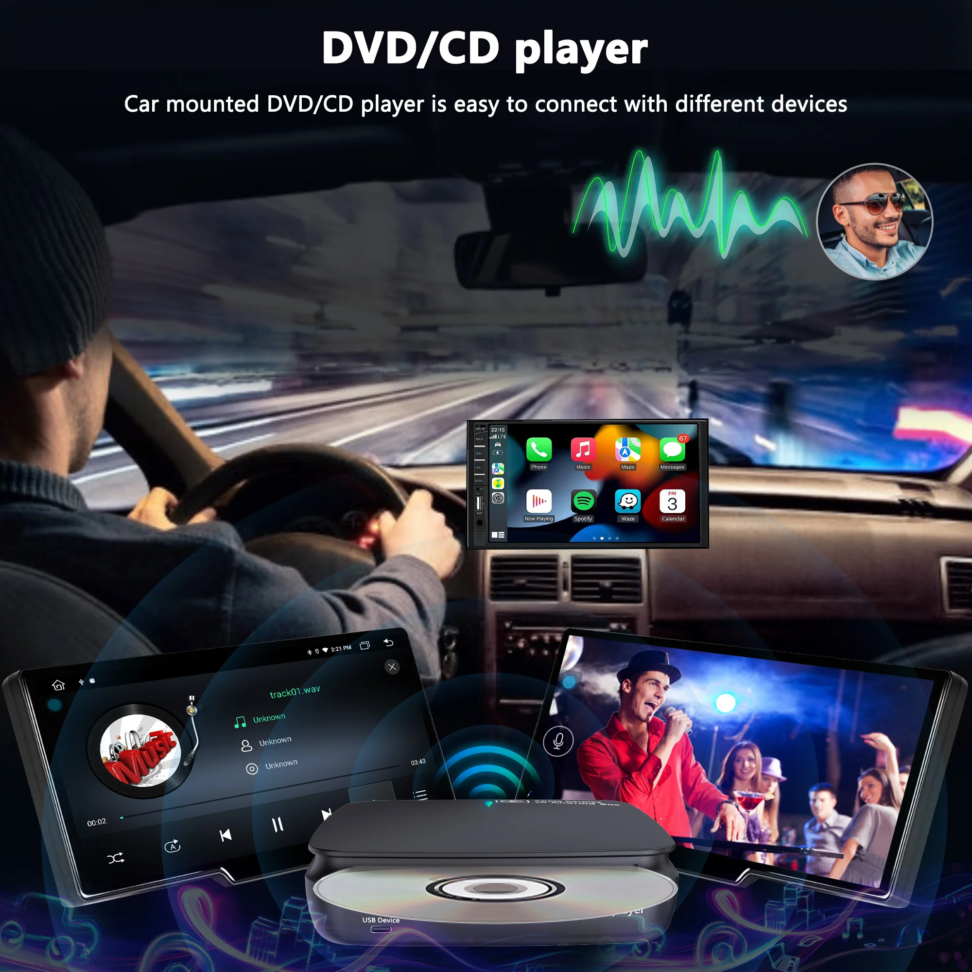 AUTOTOP 자동차 라디오 카플레이 AI 스마트 박스, 외부 휴대용 USB DVD 스테레오 음악 플레이어, 유선 카플레이, 안드로이드 13
