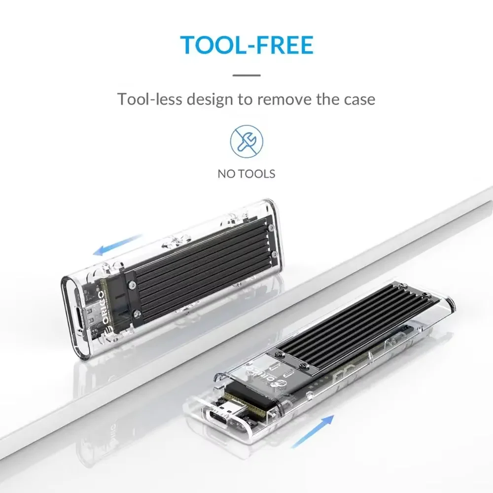ORICO M2 SSD 케이스 NVME SATA SSD 인클로저 도구 무료 10Gbps M.2-USB C타입 투명 외장 어댑터 지지대 UASP 트림