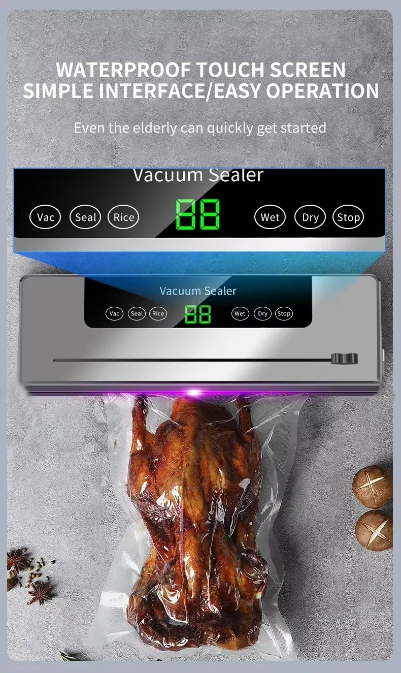Description Picture 5 of itemElectric Vacuum Sealer Built-in Cutter Kitchen Food Storage Seal Touch Button Wet Food Sealing Strips Vacuum Packaging Machine