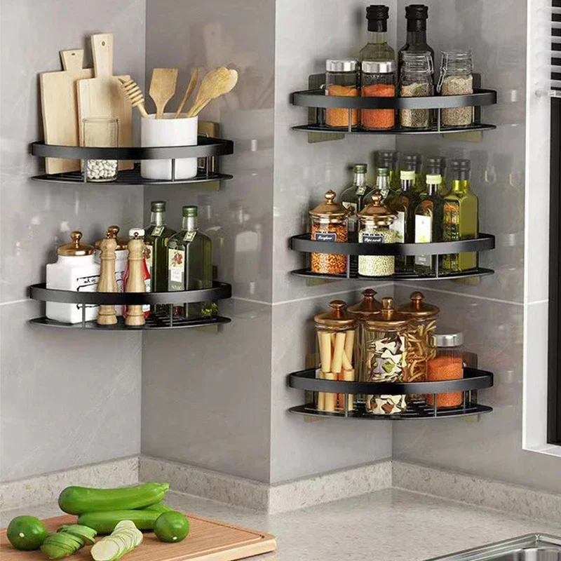 Bathroom Shelf Aluminum Alloy Shampoo Rack Makeup Storage Organizer Shower Shelf Bathroom Accessories No Drill Wall Corner Shelf 3
