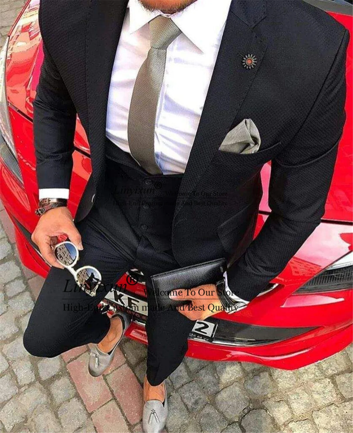 

Деловые черные костюмы для мужчин, облегающий костюм из блейзера и брюк в деловом стиле с лацканами