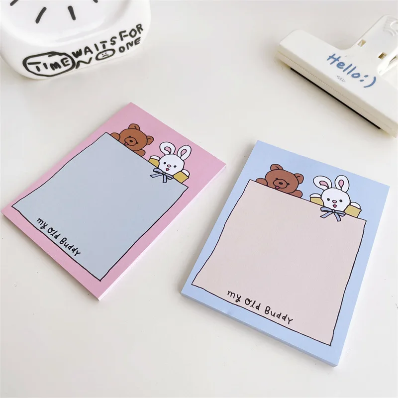 

​ins Cartoon Cute Rabbit Bear Memo Pad School Student Stationary Paper Kawaii Mini Notepad Tearable Message Paper 50 Sheets