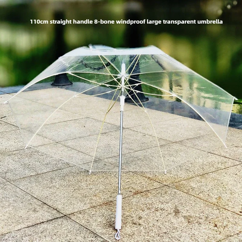 Windproof Clear Umbrella Oversized Transparent Parasol Durable Long Handle Sunshade Fiber Rib Umbrella for Daily Use