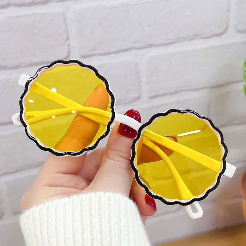 iboode Retro Round Frame Wave Children's Sung Fashion Contrast Color Flower Shape Boys Girls Outdoor Shading Sun_voghion.com
