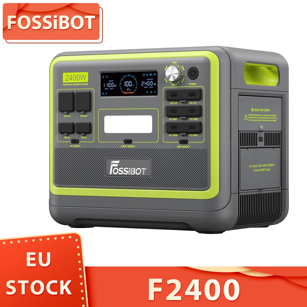 Fossibot F2400 Centrale Elettrica Portatile, Batteria Lifepo4 2048Wh/640000Mah, Generatore Solare 2400W(4600W Di Picco), 16 Porte Di Uscita