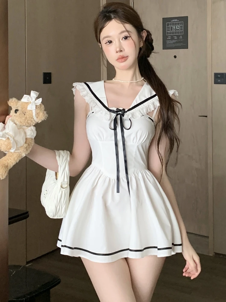 Summer Preppy Spaghetti Strap Mini Dresses for Women With Shawl 2000s Party Dress One-Piece Y2k Korean Fashion Vestidos Mujer