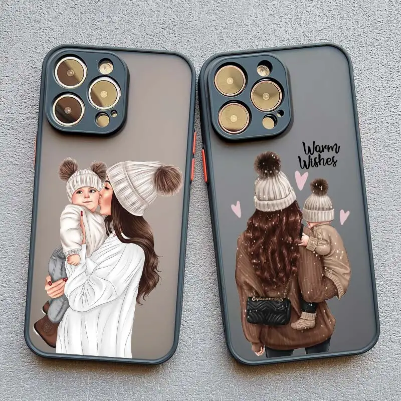 Super Mom Baby Mädchen Sohn Handyhülle für iPhone 13 12 11 Pro Max Mini 17 16 14 15 Pro Max Plus X XS XR 16 15 Plus Cartoon-Abdeckungen