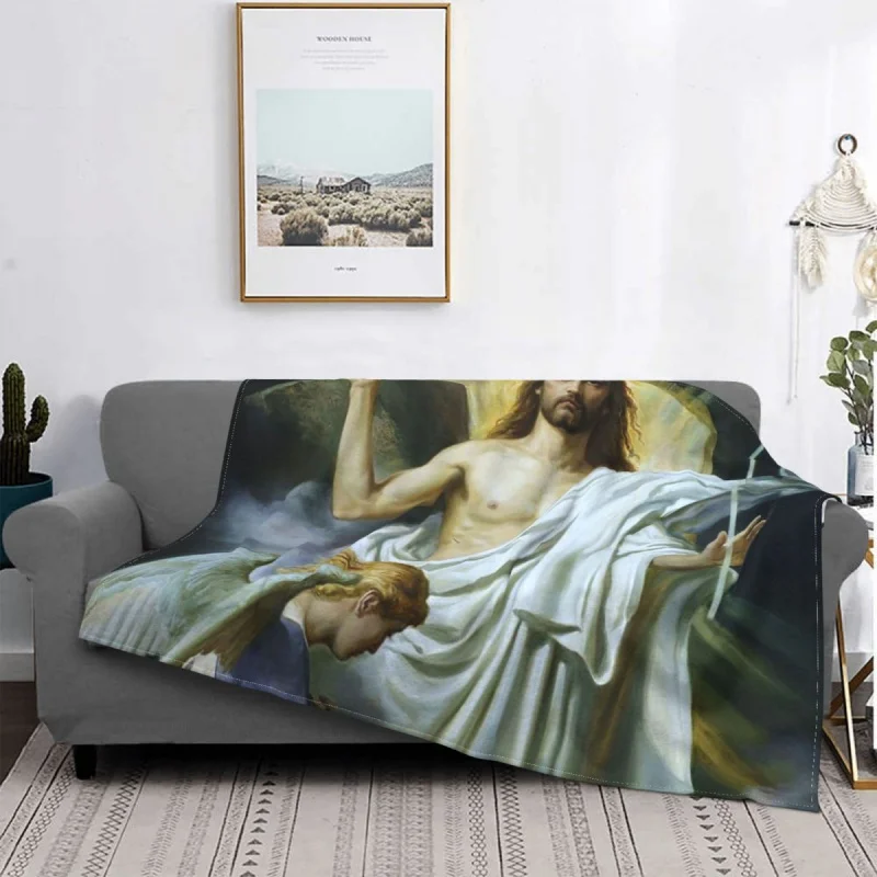 

Religious Jesus Flannel Blanket Printed Christ Virgin Mary Jesus Customized Throw Blanket for Home 150*125cm Plush Thin Quilt