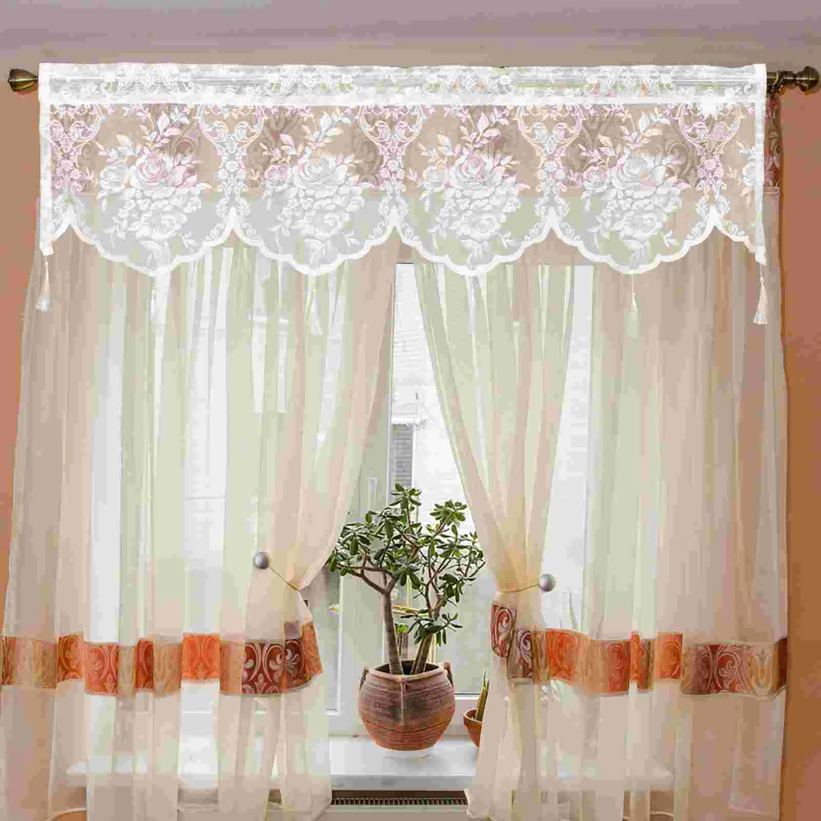 

Rose Lace Curtains Floral Sheer Home Decor Vintage Living Room Window Yarn White Covers for