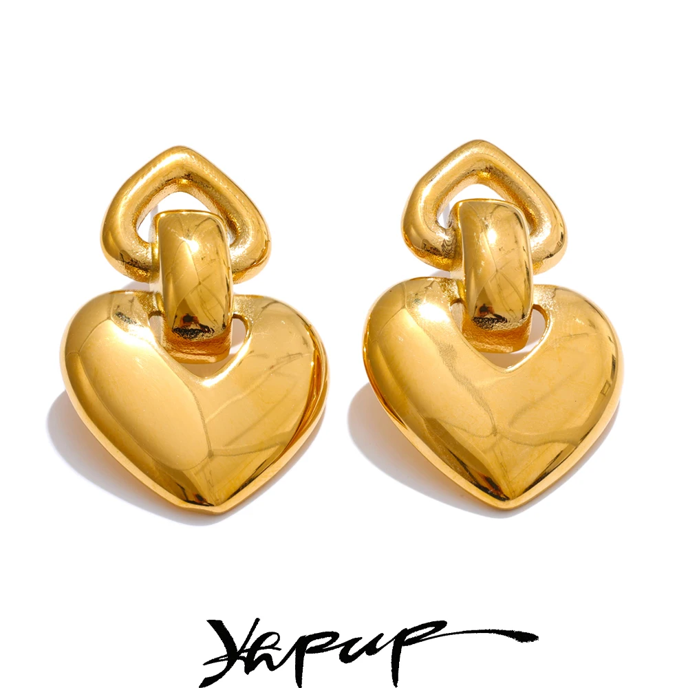 Yhpup Sleek Stainless Steel Heart Stud Earrings