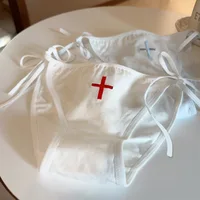 Sous-vêtement imprimé croisé à lacets pour cosplay d'infirmière, coton Lolita, culotte douce pour fille, sexy, taille basse, respirant, doux, mignon 4
