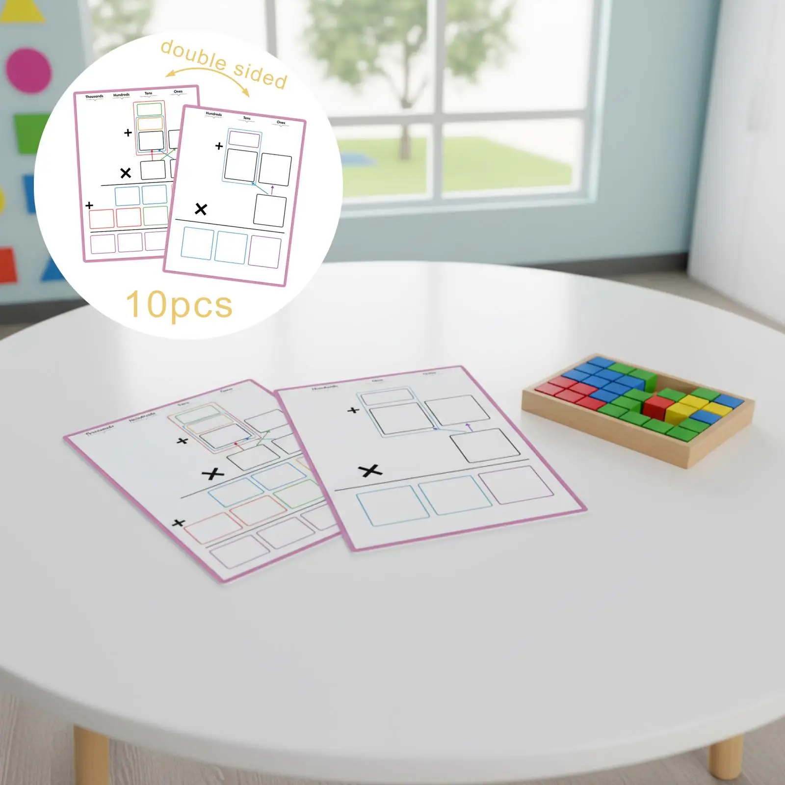 10배 곱셈 단계 차트 수직 계산 시연 분해 곱셈 양면 수학 학습 도구