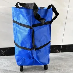 Compact Foldable Shopping Cart with Wheels | Lightweight Backpack - Style Trolley (Gwd - Blue - 1pc)