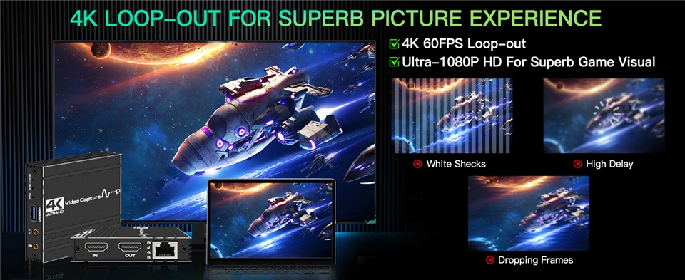 USB 3.0 Video Capture Card HDMI 1Gb Ethernet RJ45 to USB/Type-c Game Grabber Rec