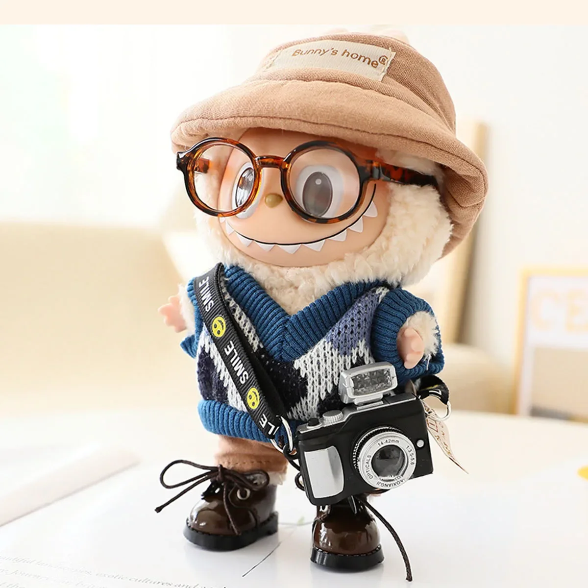 17cm Labubu Flash Camera Cotton Doll Accessory Decorative Camera Bag for Photography Enthusiasts And Collectors