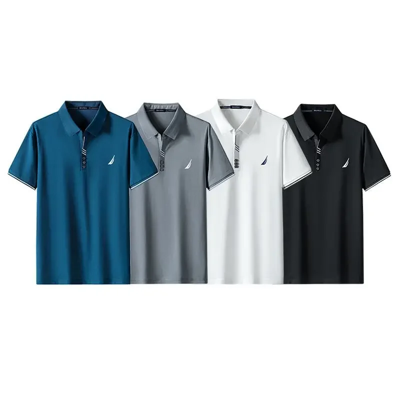 

Nautica Men's Polo Shirt Cotton Fashion Casual Business Short Sleeve Summer Button Lapel T-shirt Plus Embroidered Logo Shirt Top