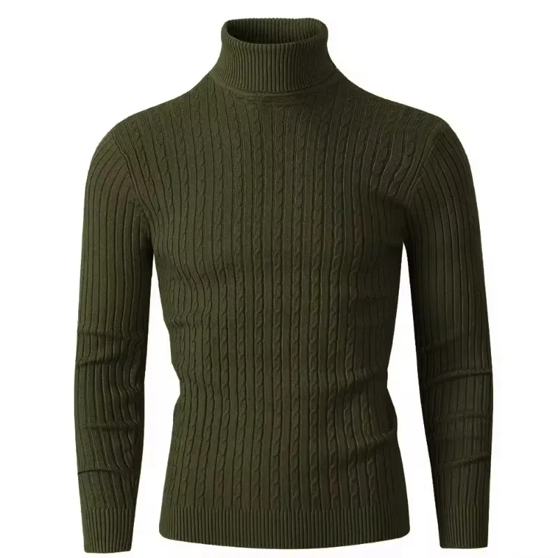 Autumn and Winter New Men's High Neck Pullover Long Sleeved Fashionable Striped Knitted Sweater Warm and Casual Slim Fit Outfit 4