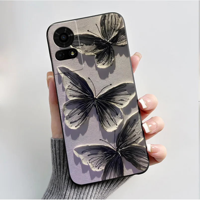 Luxury Butterfly Flowers Black Shockproof Soft Silicone Bumper Phone Case