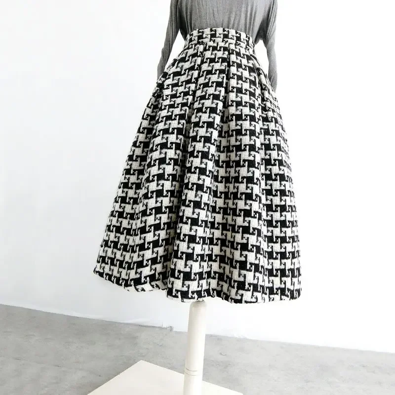 

Женская твидовая Юбка-миди в клетку, с завышенной талией