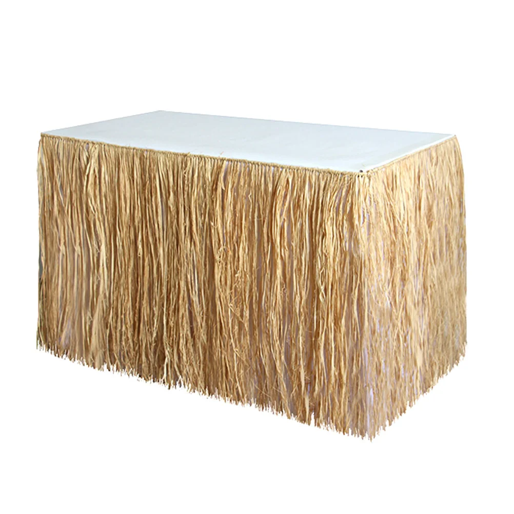 

Party Table Skirts Luau Decorations Hawaiian Desk Straw Summer Tablecloth Parties Hula Tutu Decorative Home Banquet Beach For