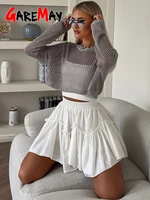Spring Summer White Mini Skirt A-line High Waist Sexy Cute Ruffle Vintage Tennis Skirt Elastic Waist Tutu Short Skirts for Women - Image 4