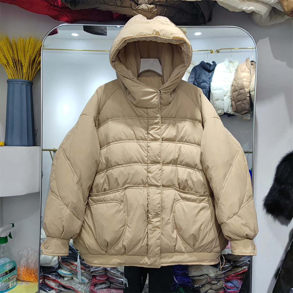 

2023 Autumn Winter New Down Jacket Women Fashion Hooded Thickened Loose Long Sleeve Warm Casual White Duck Down Coat L266