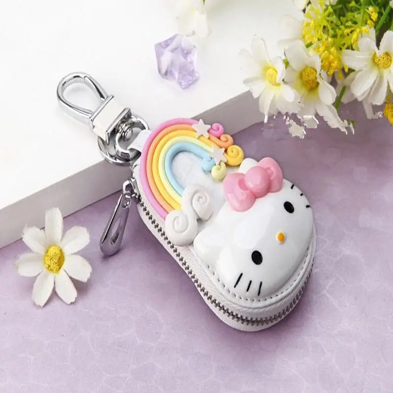 TAKARA TOMY Hello Kitty High-end Cowhide Cute Key Case Creative Car Keychain Girl Cartoon Key Case