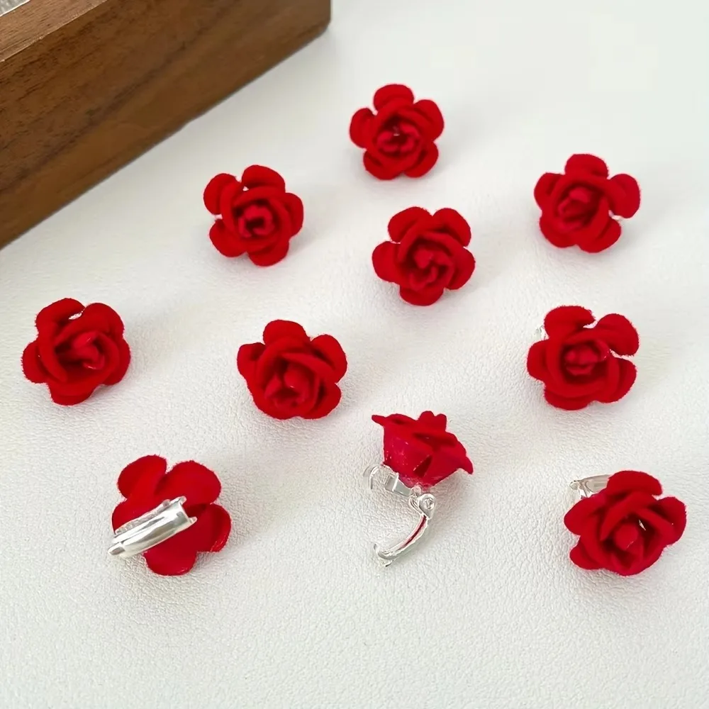 10pcs Fashion Korean Rose Hair Clip Red Mini Hair Buckle Resin Hair Claw Valentine's Day