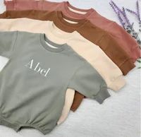 Embroidered Name Newborn Baby Girl Boy Solid Color Cotton Romper Infant Toddler Long Sleeve Jumpsuit Spring Hoodie Baby Clothes 1