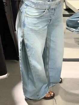 Y2k Blue Women's Jeans Wide Leg Loose Fashion Denim Pants With Belt Lady New Casual High Street Spring Clothing 2026 1