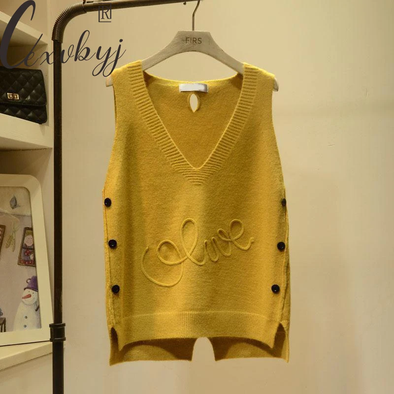 

Women Casual Asymmertrical Knitted Vest 2023 Spring Autumn V-Neck Sweater Tops All-Match Plus Size Vintage Knitwear Waistcoat