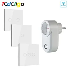 

220V EU Standard Smart Socket Switch Wireless Touch ON/OFF Wall Switch Glass Panel Remote Control Light Smart Home Plug 15A3000W