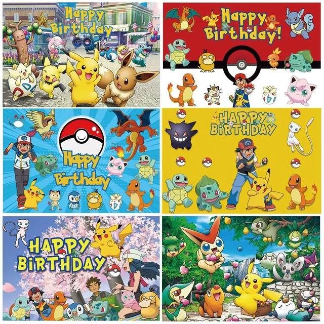 Personalizável Banner Feliz Aniversário, Pokemon Anime Periférico, Pikachu,  Fontes do partido do aniversário, Photo Background