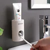 ECOCO Wheat-colored Automatic Toothpaste Dispenser Holder Bathroom Accessories Set Toothbrush Holder Toothbrush Wall Mount Rack 1