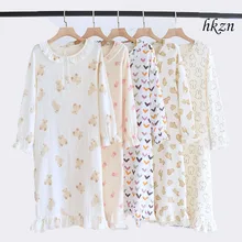 

Women Nightgown Cotton Long Sleeve Night Dress Women Sleepwear Plus Size Comfort Cute Knee-length Home Dress Ladies Skirts