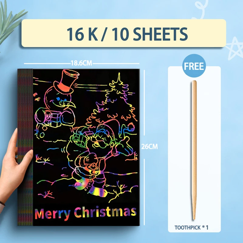Rainbow Scratch Art Set with Wooden Stylus & Stencils - DIY Craft Kit