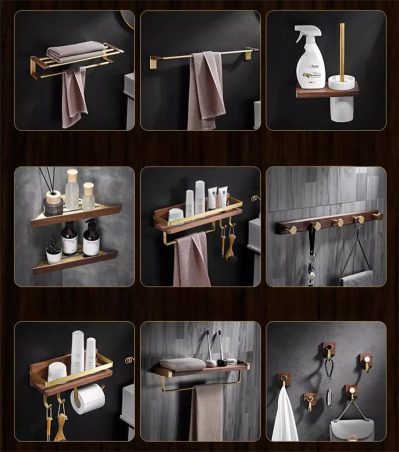 Description Picture 3 of itemWalnut Aluminum Towel Bar,Toilet Brush Holder,Lavatory Tissue Rack,Corner Shelf,Robe Hook,Bath Accessories Hardware,Wall Mounted